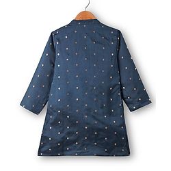 Babyhug Woven Full Sleeves Kurta Dhoti Set With Foil Print - Teal Blue