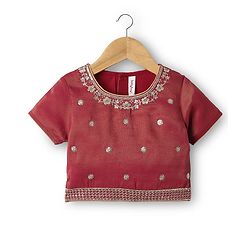 Babyhug Woven Half Sleeves Lehenga Choli With Dupatta Set Embroidery & Sequin - Maroon