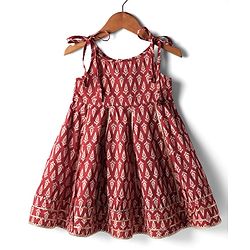 Babyhug 100% Cotton Sleeveless Full Length Floral Printed Ethnic Dress - Maroon