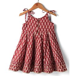 Babyhug 100% Cotton Sleeveless Full Length Floral Printed Ethnic Dress - Maroon