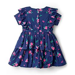 Babyhug Cotton Woven Half Sleeves Frock with Floral Print - Navy Blue