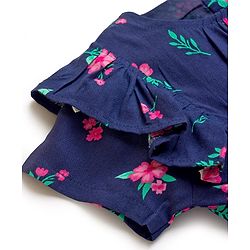 Babyhug Cotton Woven Half Sleeves Frock with Floral Print - Navy Blue