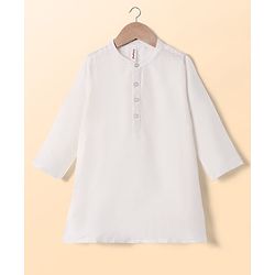 Babyhug Woven Full Sleeves Embroidered Kurta Pajama Set With Brocade Jacket - White