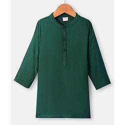 Babyhug Woven Full Sleeves Kurta Pajama Set With Printed Jacket - Green