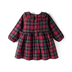 Babyhug Cotton Woven Full Sleeves Checkered Tiered Frock With Legging & Teddy Sling  - Red