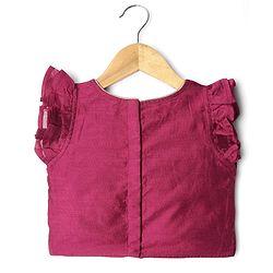 Babyhug Woven Frill Sleeves Choli Lehenga With Dupatta Set & Floral Embroidered - Maroon