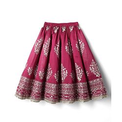Babyhug Woven Frill Sleeves Choli Lehenga With Dupatta Set & Floral Embroidered - Maroon