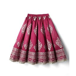 Babyhug Woven Frill Sleeves Choli Lehenga With Dupatta Set & Floral Embroidered - Maroon