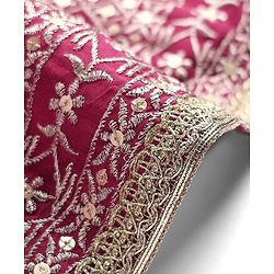 Babyhug Woven Frill Sleeves Choli Lehenga With Dupatta Set & Floral Embroidered - Maroon