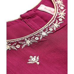Babyhug Woven Frill Sleeves Choli Lehenga With Dupatta Set & Floral Embroidered - Maroon