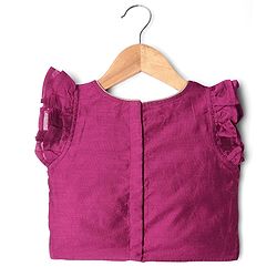 Babyhug Woven Frill Sleeves Choli Lehenga With Dupatta Set & Floral Embroidered - Maroon