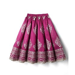 Babyhug Woven Frill Sleeves Choli Lehenga With Dupatta Set & Floral Embroidered - Maroon