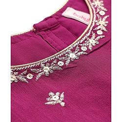 Babyhug Woven Frill Sleeves Choli Lehenga With Dupatta Set & Floral Embroidered - Maroon