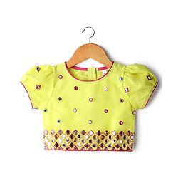 Babyhug Woven Puffed Sleeves Choli Lehenga & Dupatta Set With Mirror Embriodery - Yellow