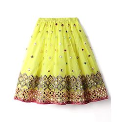 Babyhug Woven Puffed Sleeves Choli Lehenga & Dupatta Set With Mirror Embriodery - Yellow