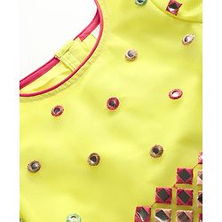 Babyhug Woven Puffed Sleeves Choli Lehenga & Dupatta Set With Mirror Embriodery - Yellow