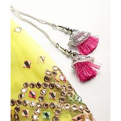 Babyhug Woven Puffed Sleeves Choli Lehenga & Dupatta Set With Mirror Embriodery - Yellow