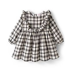 Babyhug Cotton Woven Full Sleeves Checkered Frock With Legging & Frill Detailing - Black