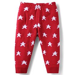 Babyhug Sweater Knit Full Length Woolen Bottom With Star Print - Red