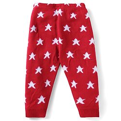 Babyhug Sweater Knit Full Length Woolen Bottom With Star Print - Red