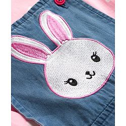 Babyhug Cotton Woven Frock with Full Sleeves Heart Printed Top & Bunny Embroidery - Blue