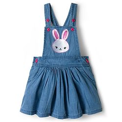 Babyhug Cotton Woven Frock with Full Sleeves Heart Printed Top & Bunny Embroidery - Blue