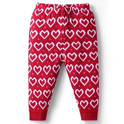 Babyhug Sweater Knit Full Length Woollen Bottom With Heart Print - Red