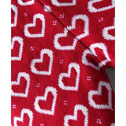 Babyhug Sweater Knit Full Length Woollen Bottom With Heart Print - Red