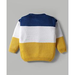 Babyhug Knit Full Sleeves Pullover Sweater Set with Tiger Patch & Color Block Detailing - Navy Blue White & Yellow