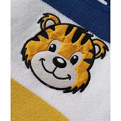 Babyhug Knit Full Sleeves Pullover Sweater Set with Tiger Patch & Color Block Detailing - Navy Blue White & Yellow