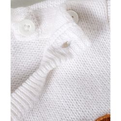 Babyhug Knitted Full Sleeves Sweater Set With Teddy Bear Patch - Red Navy Blue & White