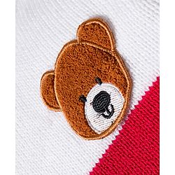 Babyhug Knitted Full Sleeves Sweater Set With Teddy Bear Patch - Red Navy Blue & White