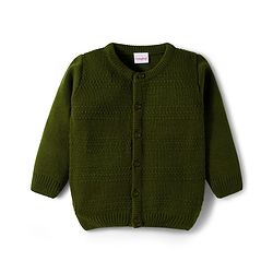 Babyhug Knit Full Sleeves Solid Color Front Open Sweater Set - Green