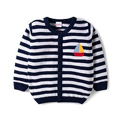 Babyhug Knit Full Sleeves Sweater  Set With Stripes - Navy Blue