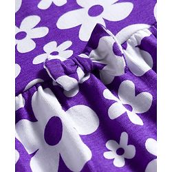 Babyhug Cotton Knit Half Sleeves Frock With Floral Print & Bloomer - Purple