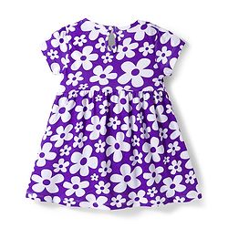Babyhug Cotton Knit Half Sleeves Frock With Floral Print & Bloomer - Purple