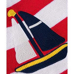 Babyhug Knit Full Sleeves Striped Pullover Sweater Set with Ship Patch Detailing - Red