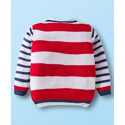 Babyhug Knit Full Sleeves Striped Pullover Sweater Set with Ship Patch Detailing - Red