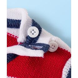 Babyhug Knit Full Sleeves Striped Pullover Sweater Set with Ship Patch Detailing - Red