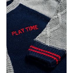Babyhug Knitted Full Raglan Sleeves Front Open Sweater With Cable Knit Design - Navy Blue