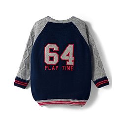 Babyhug Knitted Full Raglan Sleeves Front Open Sweater With Cable Knit Design - Navy Blue