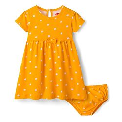 Babyhug Cotton Knit Half Sleeves Frock With Bloomer With Polka Dot - Yellow
