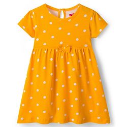 Babyhug Cotton Knit Half Sleeves Frock With Bloomer With Polka Dot - Yellow