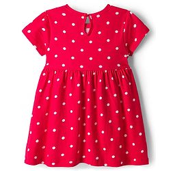 Babyhug Cotton Knit Half Sleeves Polka Dot Printed Frock With Bow Applique & Bloomer - Red