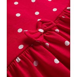 Babyhug Cotton Knit Half Sleeves Polka Dot Printed Frock With Bow Applique & Bloomer - Red