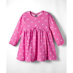 Babyhug Cotton Knit Full Sleeves Frock With Bloomers & Heart Print - Pink