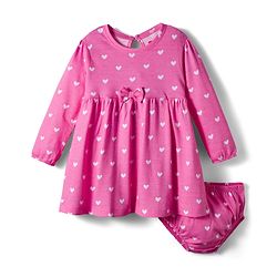 Babyhug Cotton Knit Full Sleeves Frock With Bloomers & Heart Print - Pink