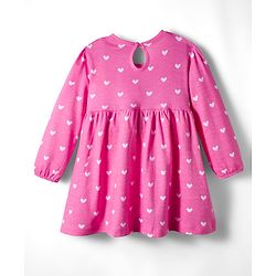 Babyhug Cotton Knit Full Sleeves Frock With Bloomers & Heart Print - Pink
