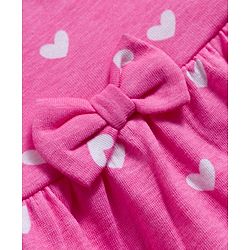 Babyhug Cotton Knit Full Sleeves Frock With Bloomers & Heart Print - Pink
