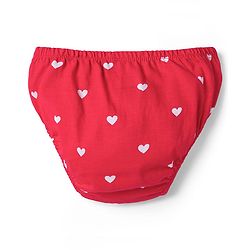 Babyhug Cotton Knit Half Sleeves Heart Printed Frock With Bow Applique & Bloomer - Red